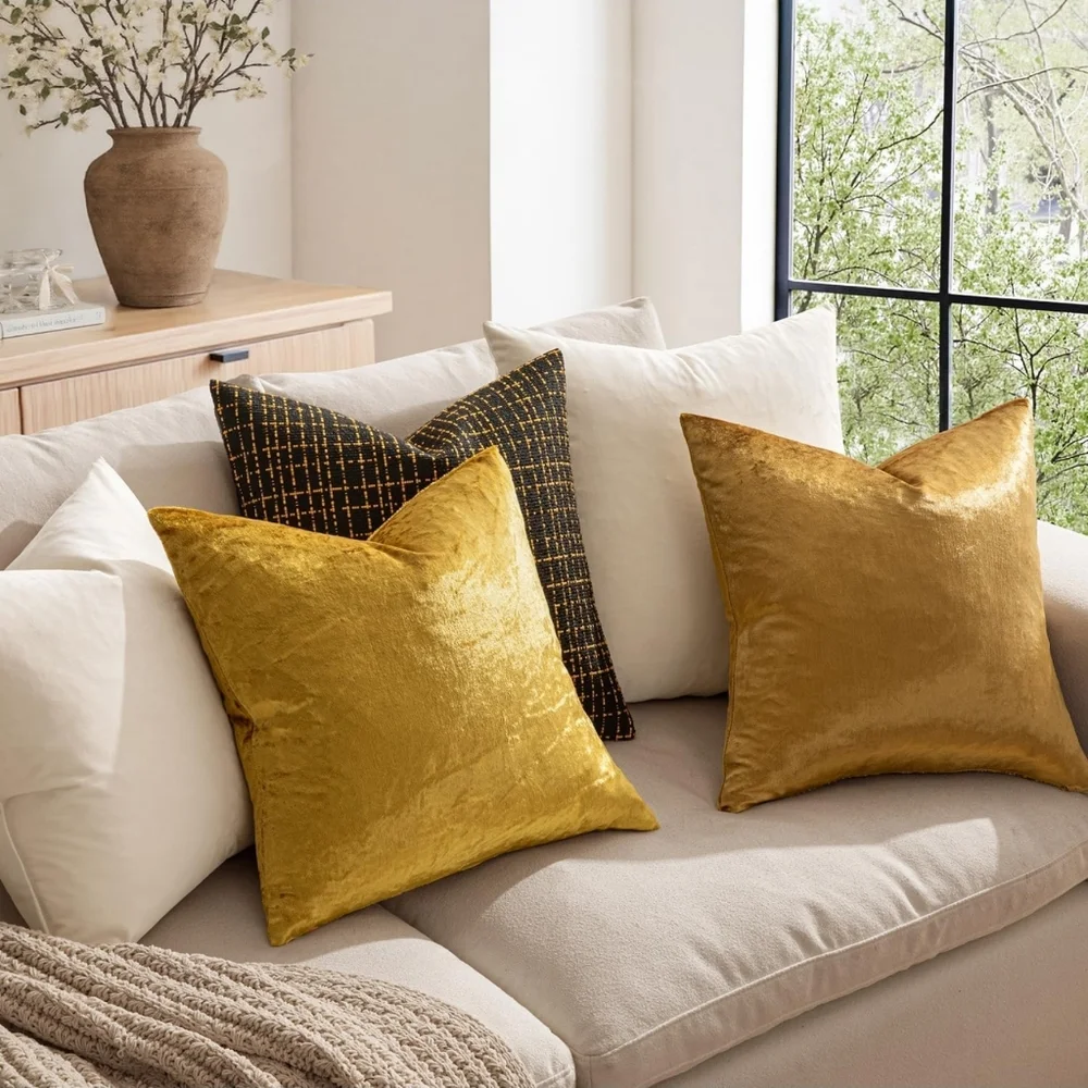 Pack of 2 Velvet Soft Solid Decorative Square Throw Pillow‎ Covers  Dark Gold - Picture 2 of 8